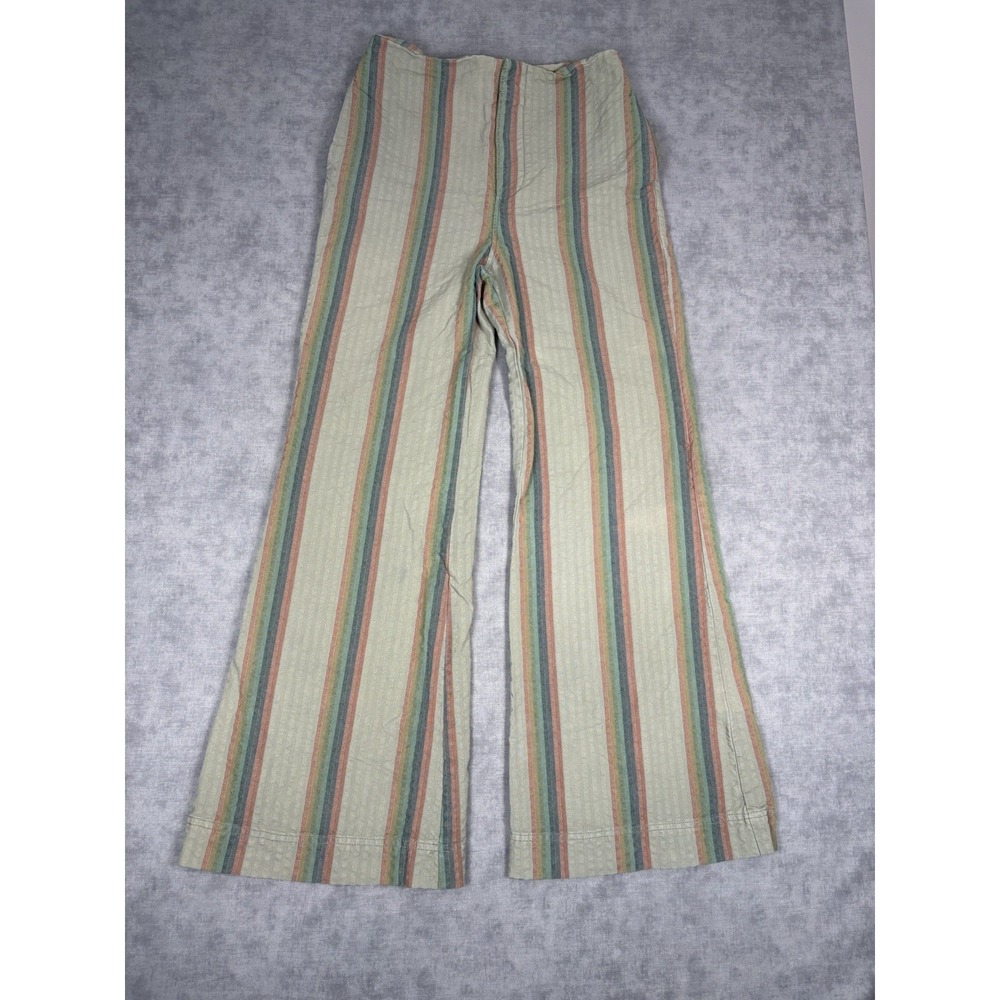 Free People Womens 12 Striped Flare Pants Cotton Boho Bell Bottom Wide Leg 32"